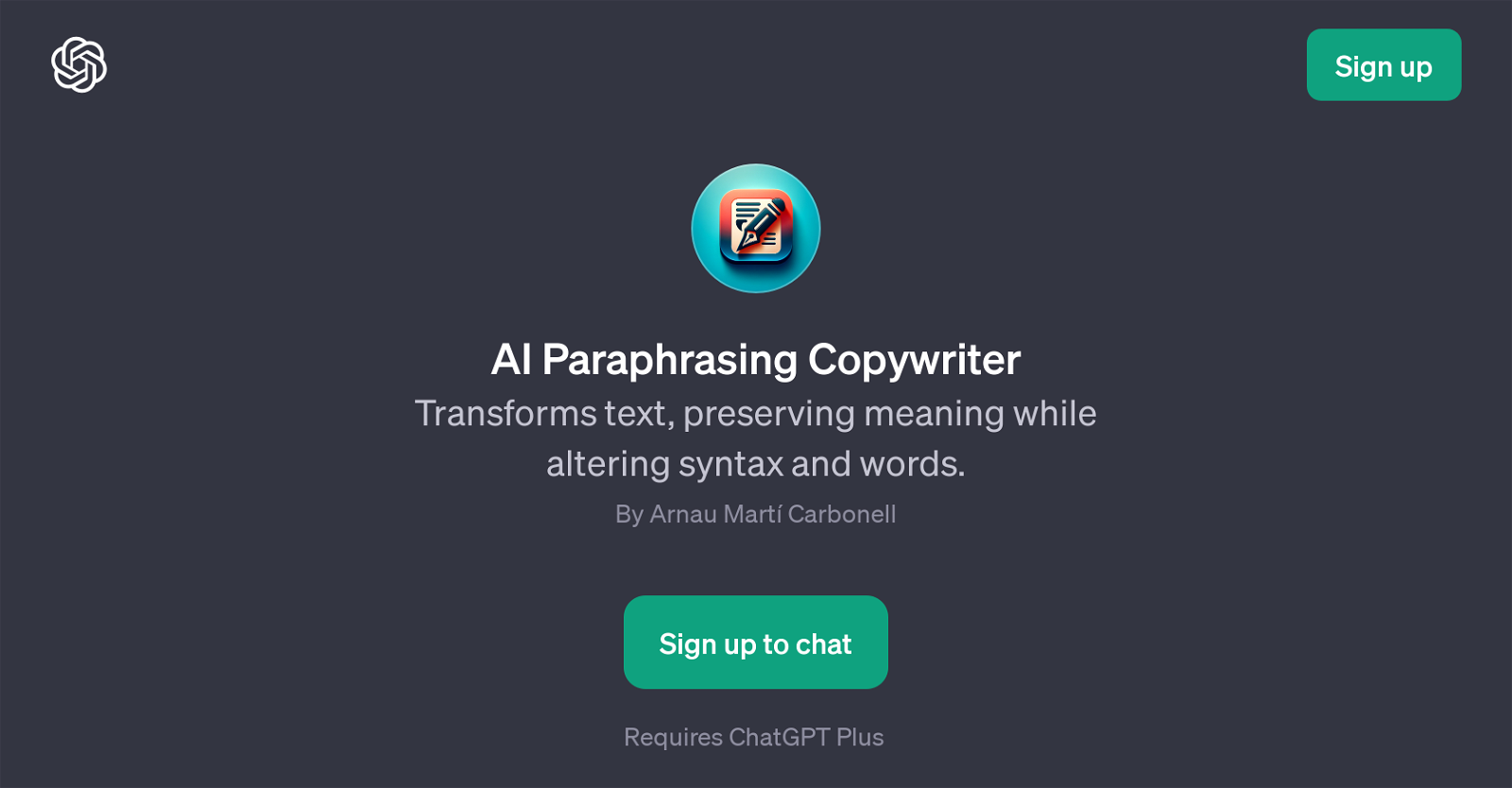 AI Paraphrasing Copywriter website