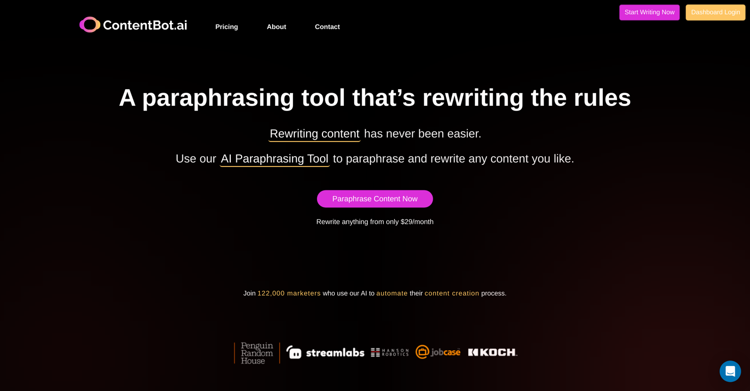 Paraphrasing Tool by ContentBot.ai website
