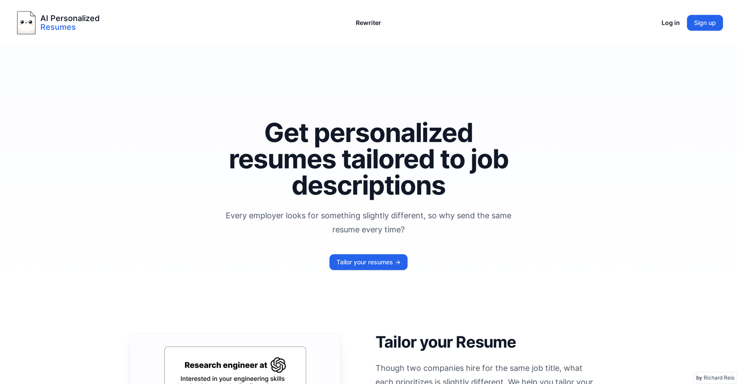 AI Personalized Resumes website
