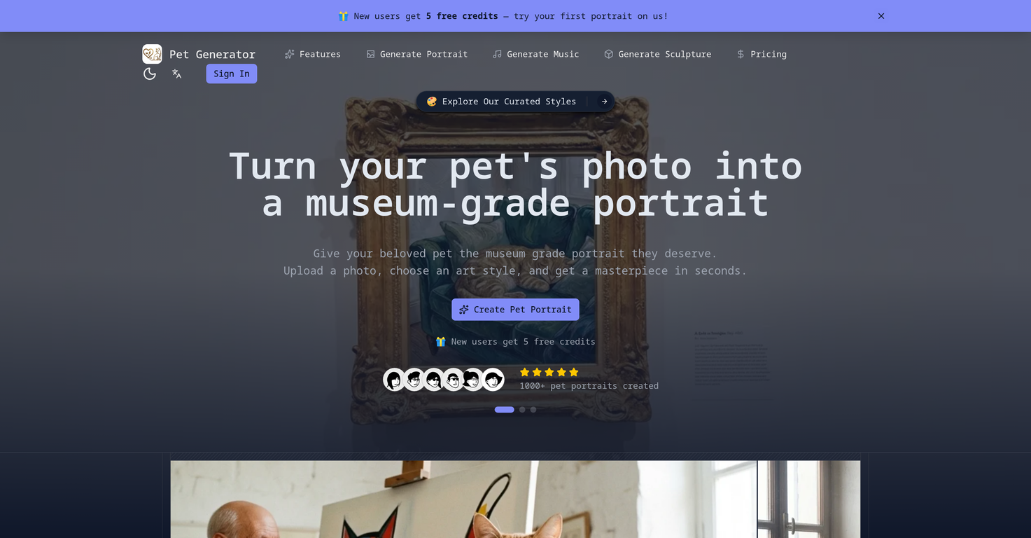 AI Pet Generator website