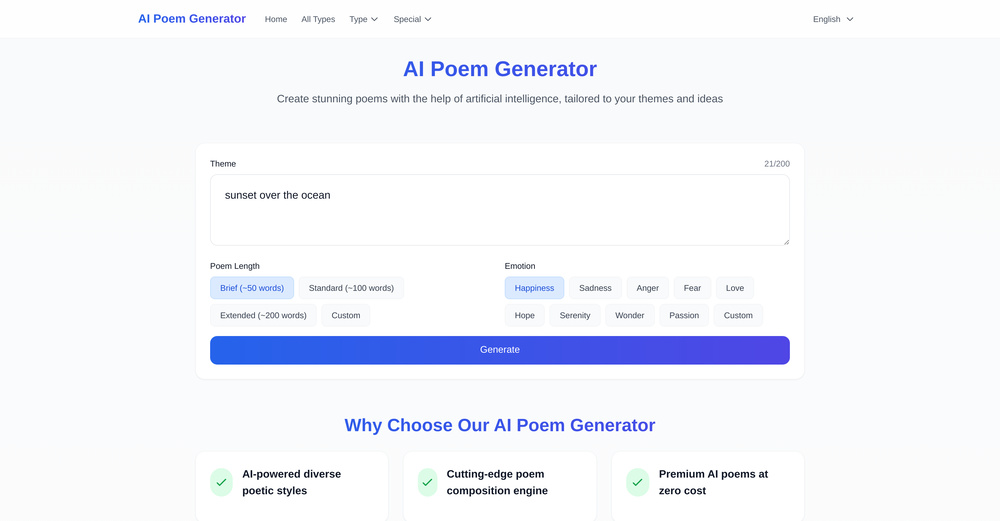 AI Poem Generator website