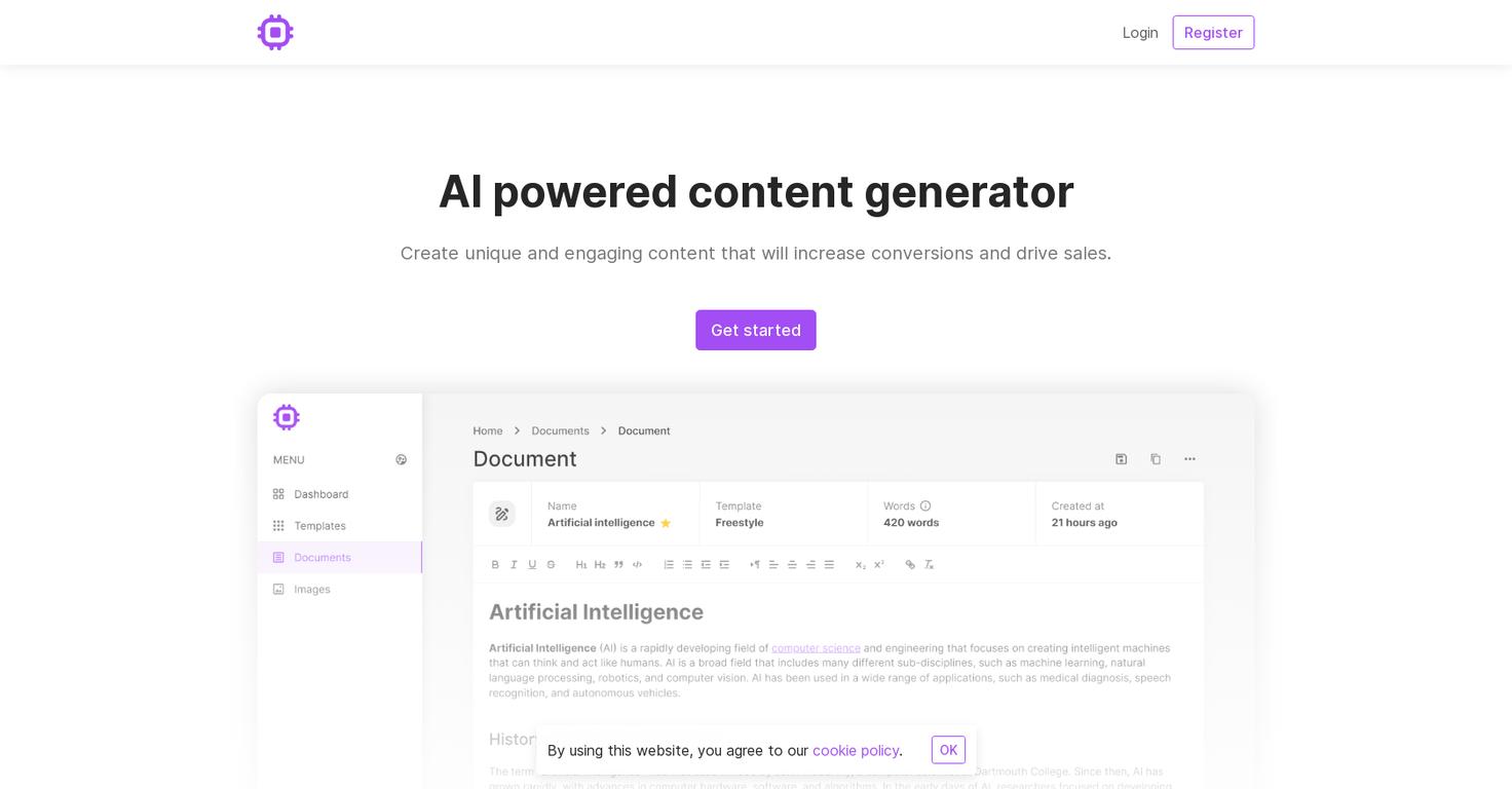 AI powered content generator website