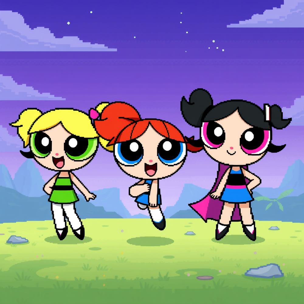 Ai Powerpuff Girls Chatacter Generator text to image pixel 35% to game development website