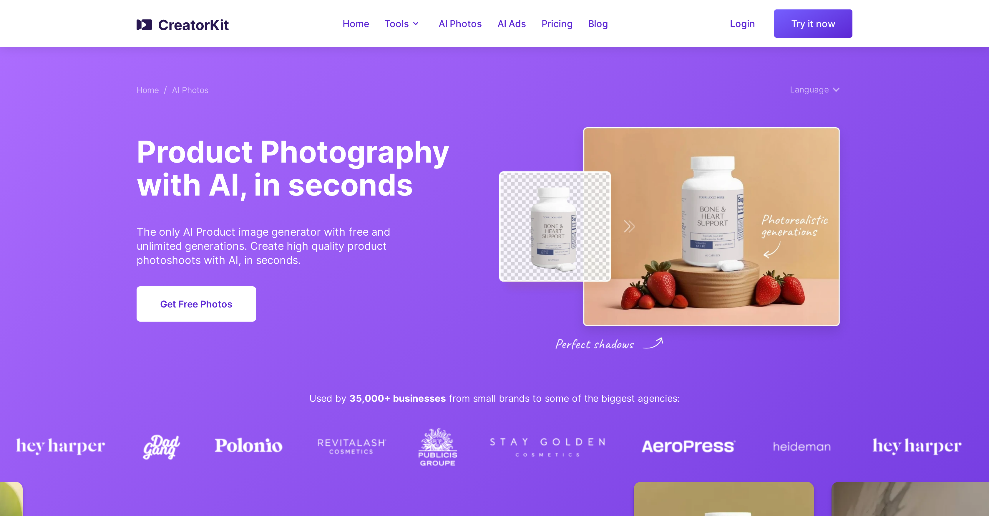 AI Product Photos by CreatorKit website