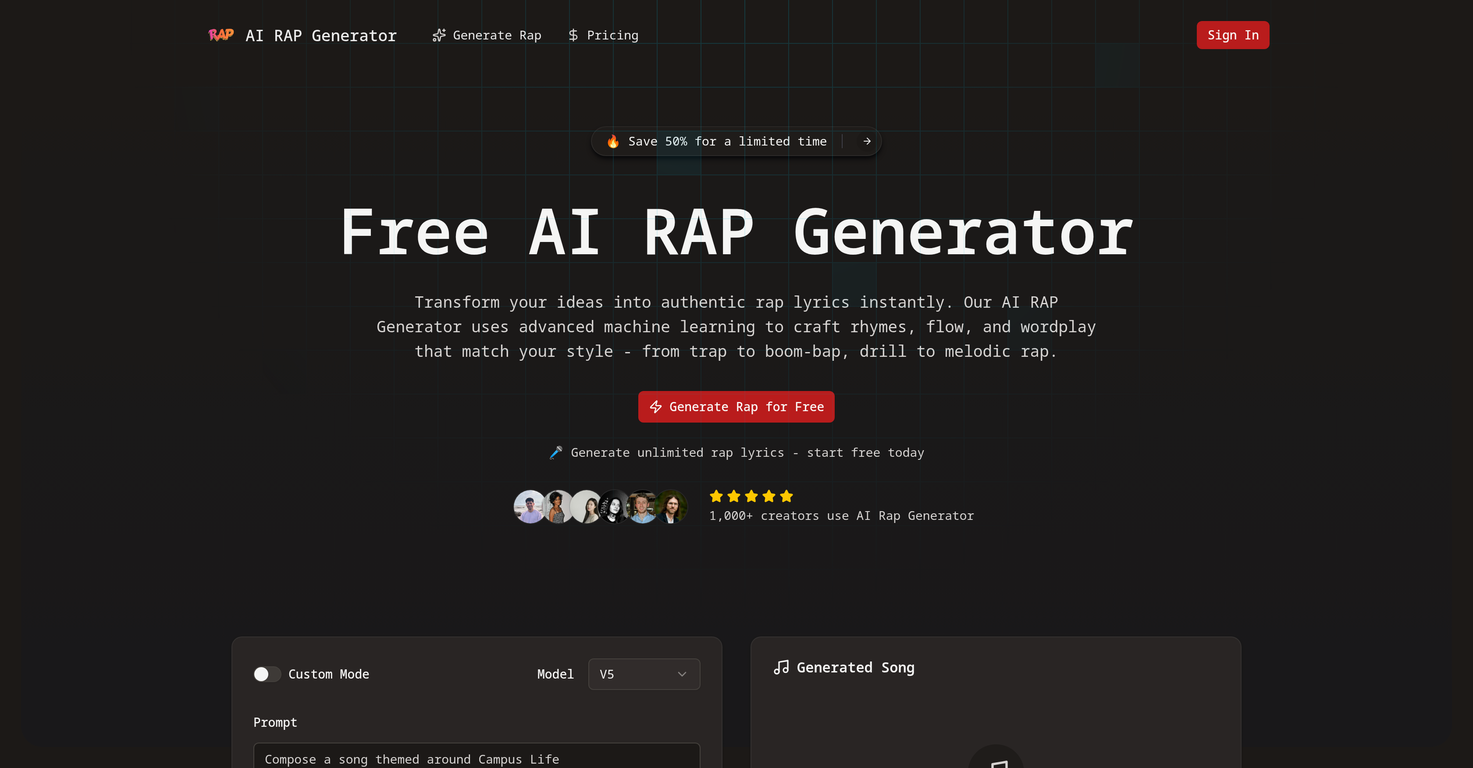 AI Rap Generator website