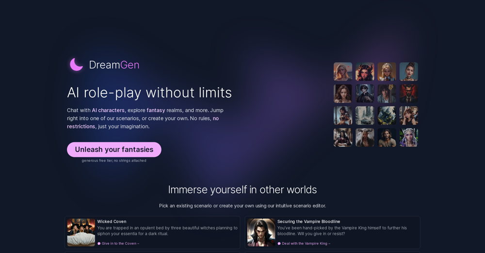 AI Role Play by DreamGen website