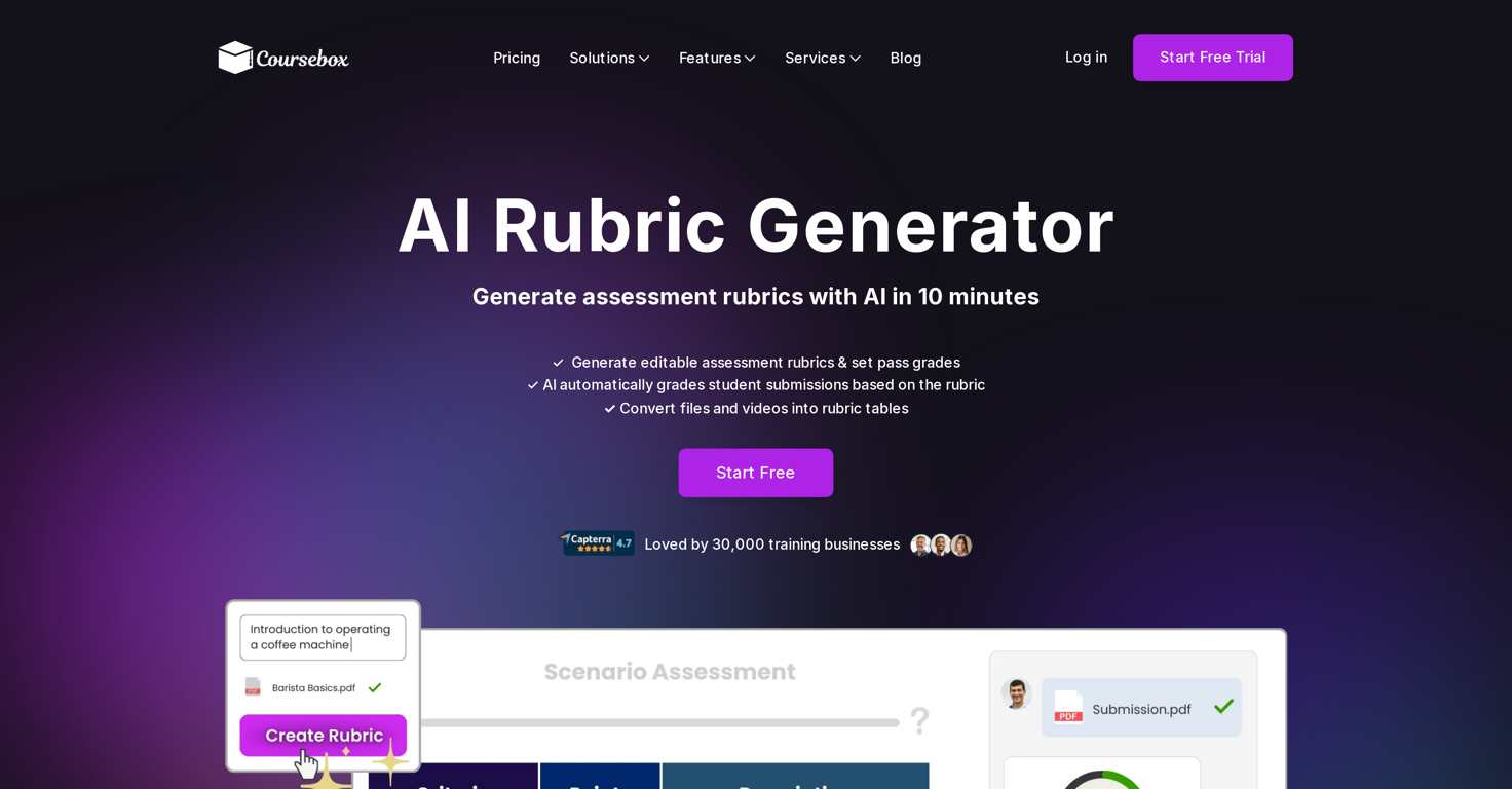 AI Rubric Generator by Coursebox website