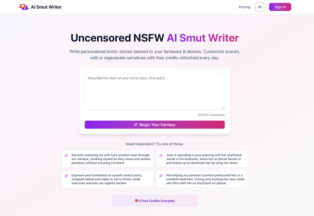 AI Smut Writer website