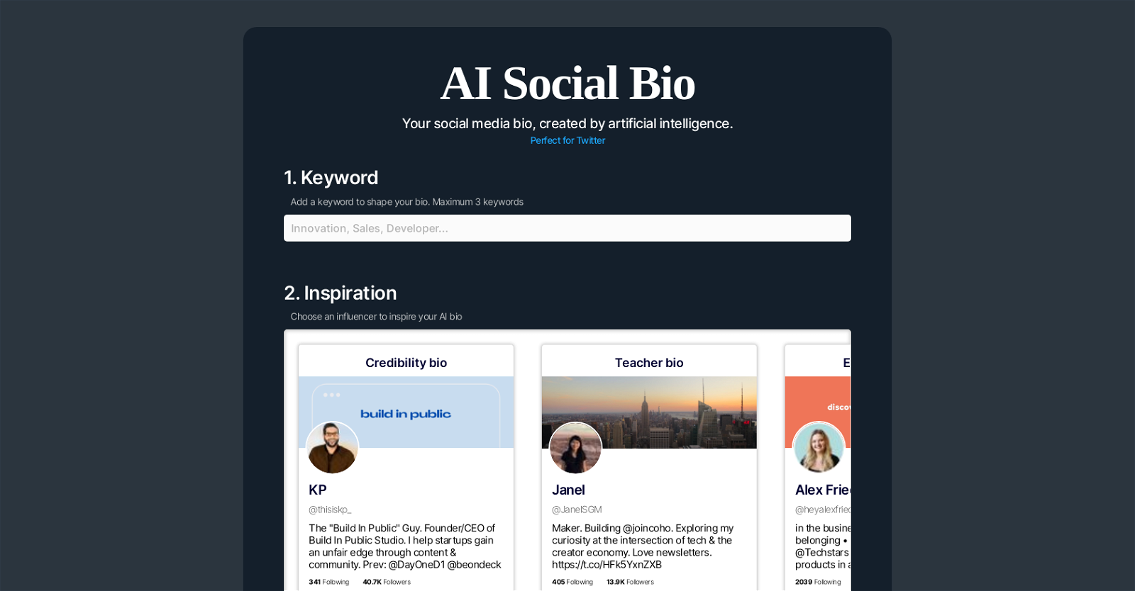 AI Social Bio website