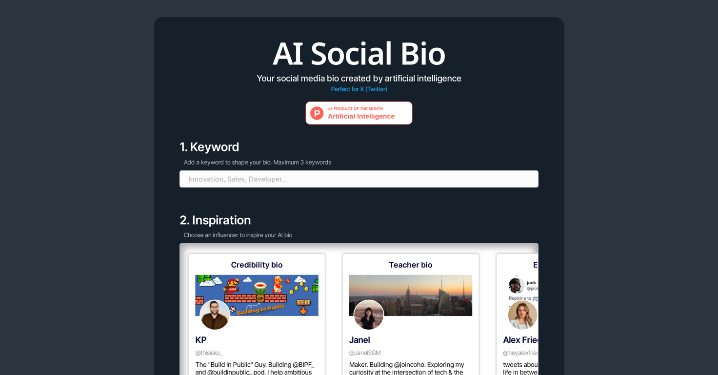 AI Social Bio website