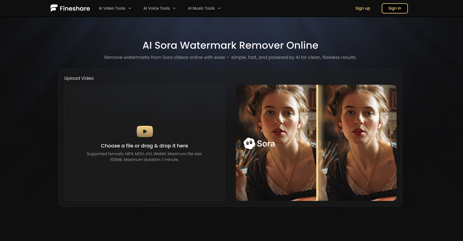 Fineshare Sora Watermark Remover website