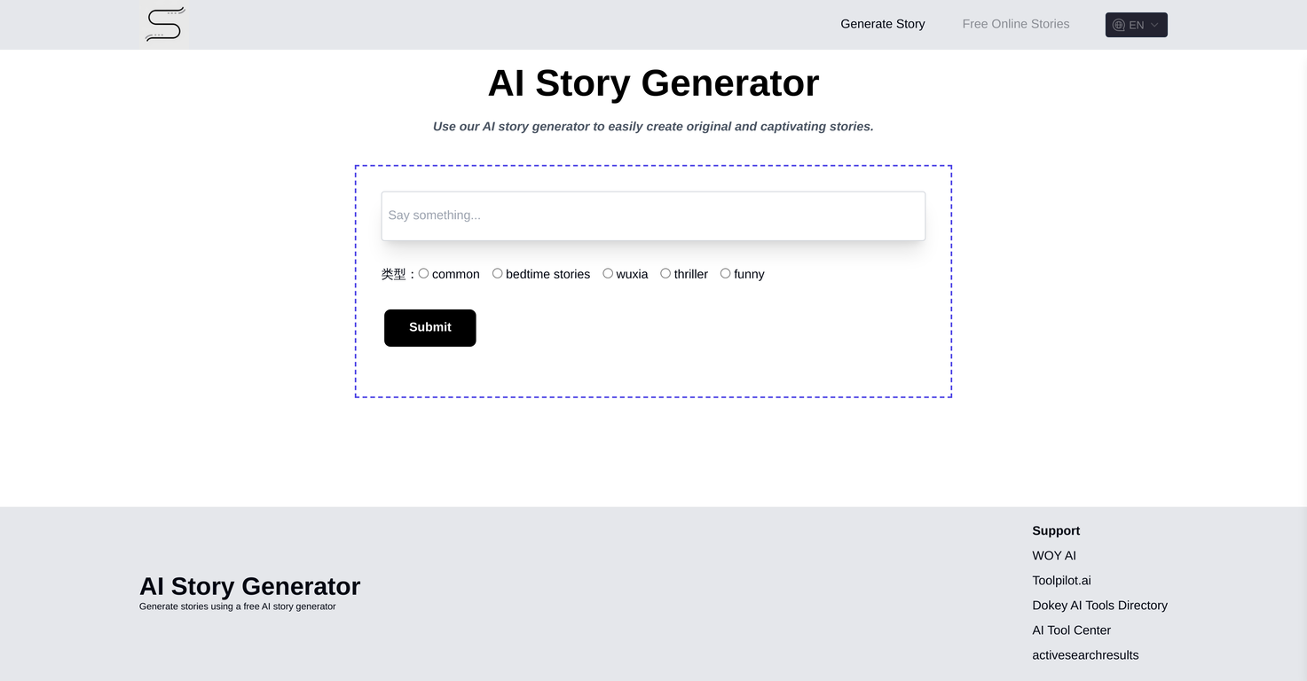 AI Story Generator website