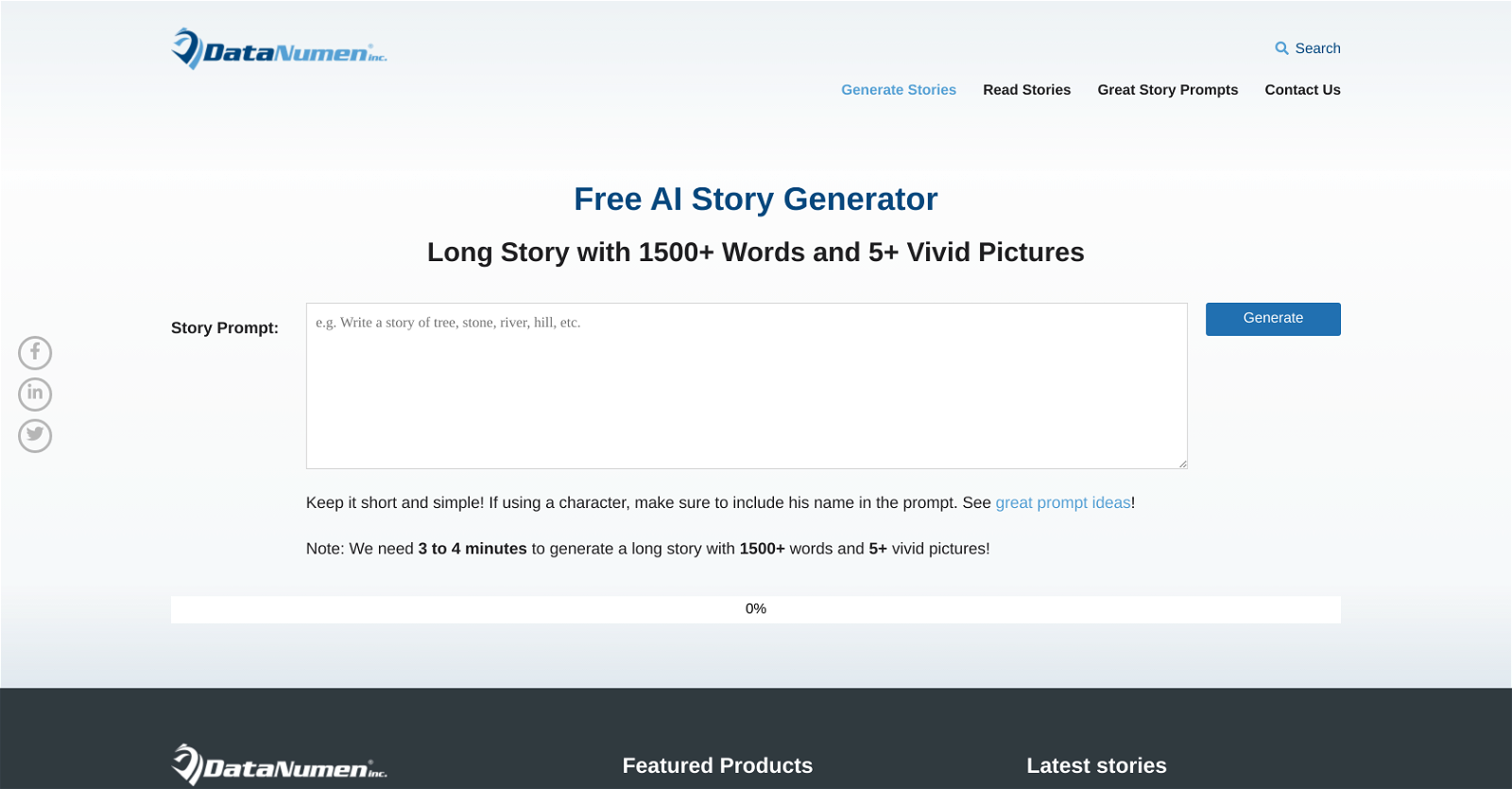 AI Story Generator website