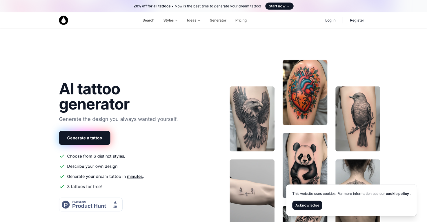 AI Tattoo Generator App website