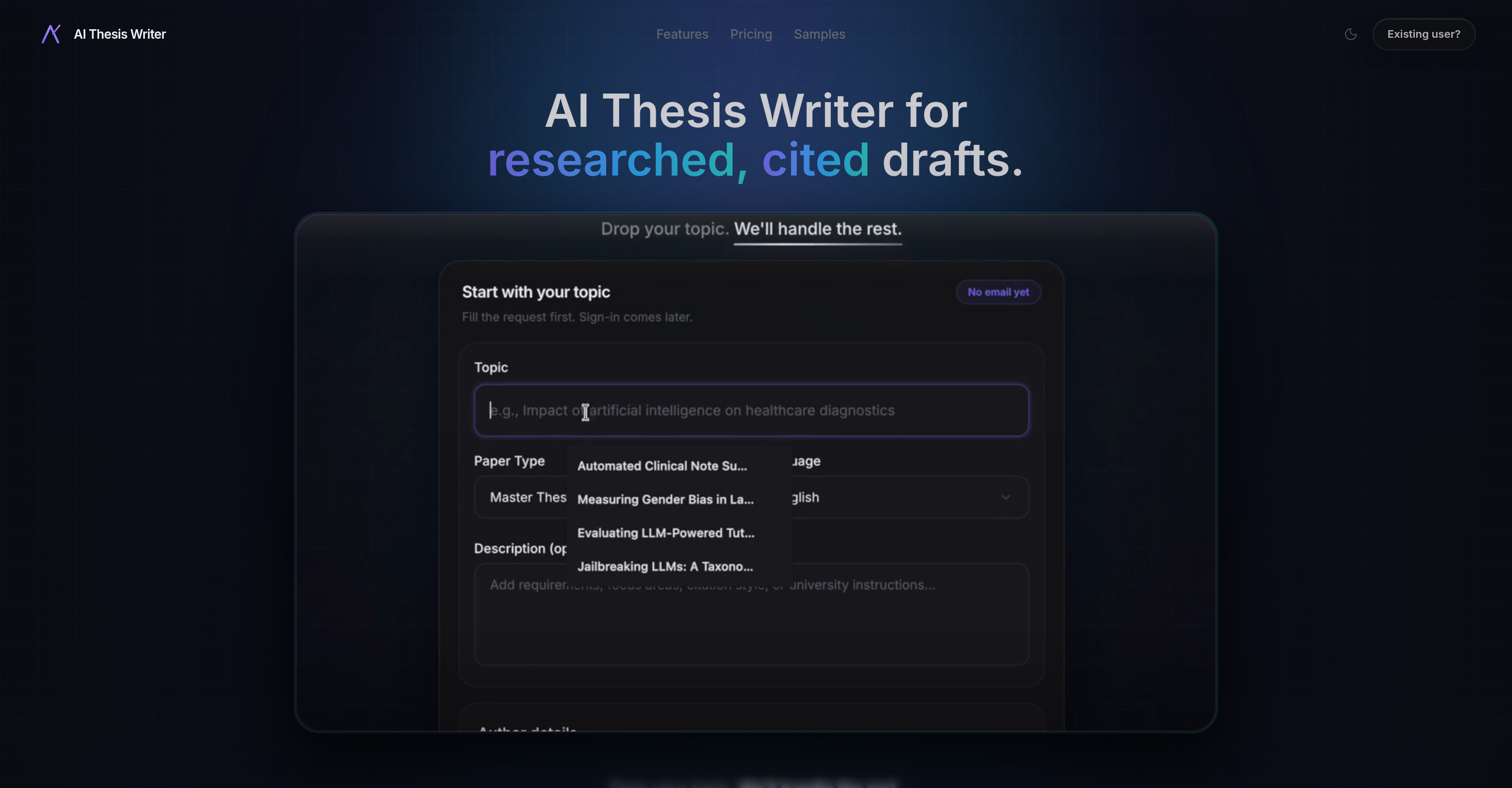 AI Thesis Writer:给学生写论文初稿的垂直写作工具