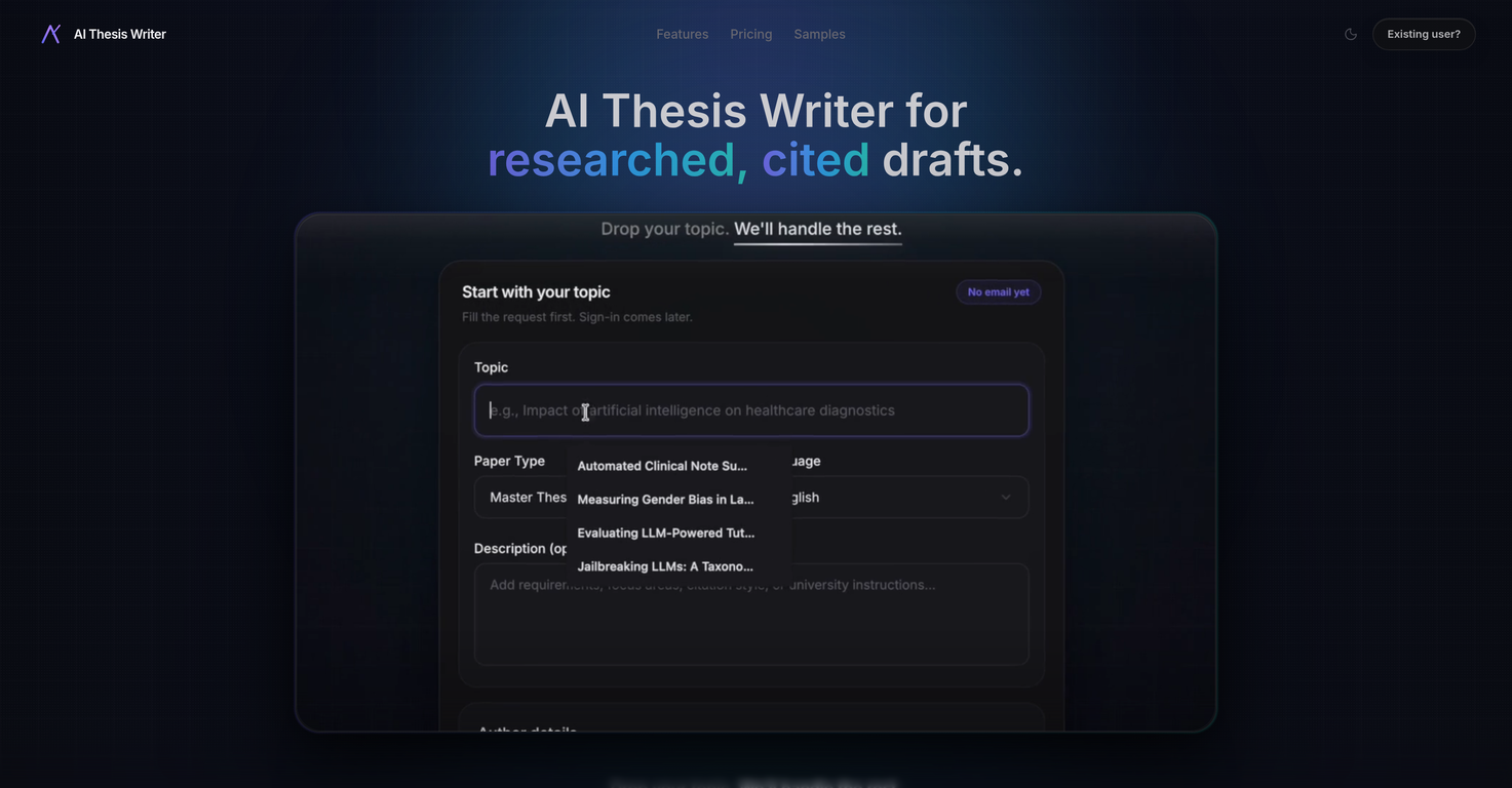AI Thesis Writer website