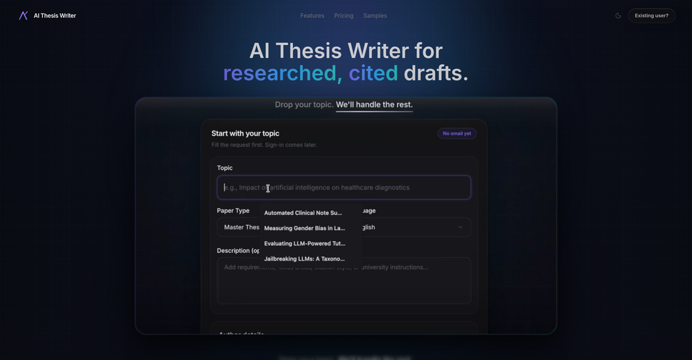 AI Thesis Writer website