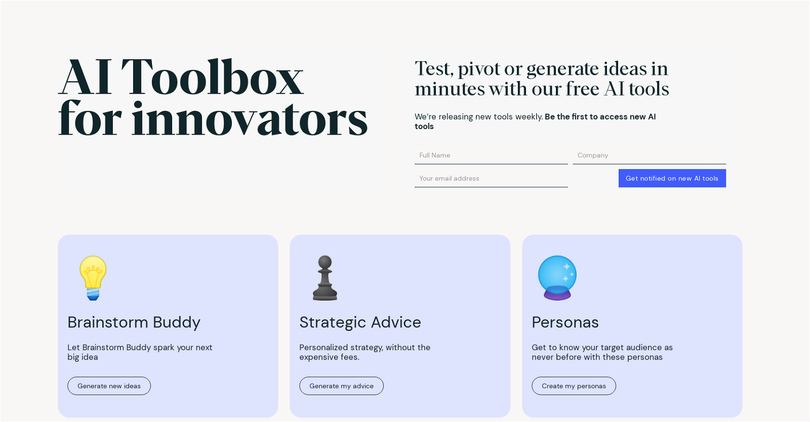 AI Toolbox for innovators website