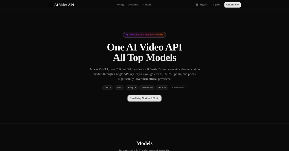 AI Video API.ai website