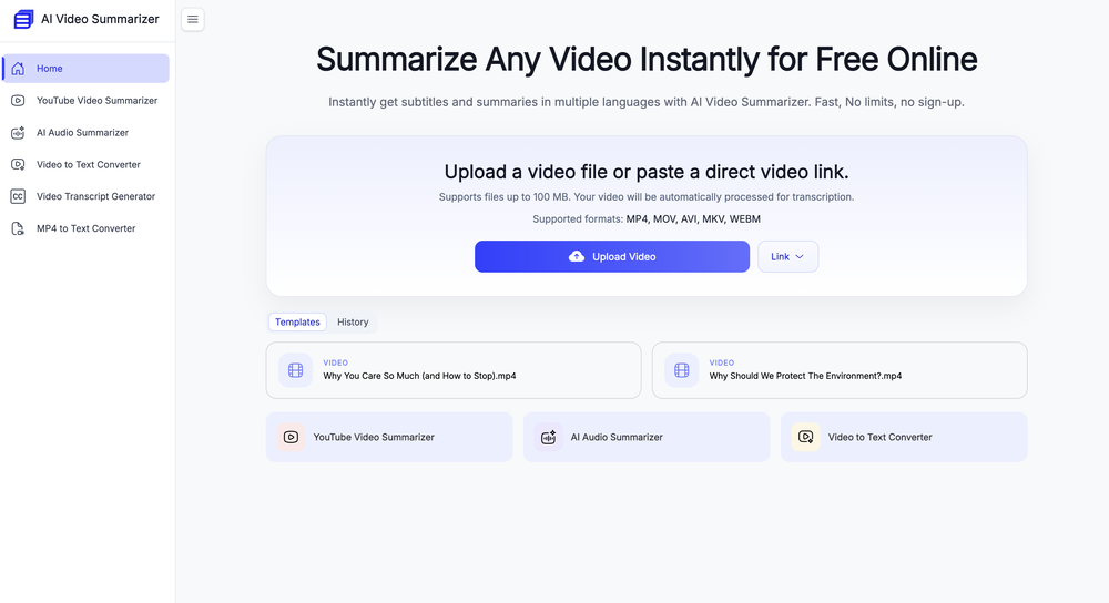 AI Video Summarizer.io website
