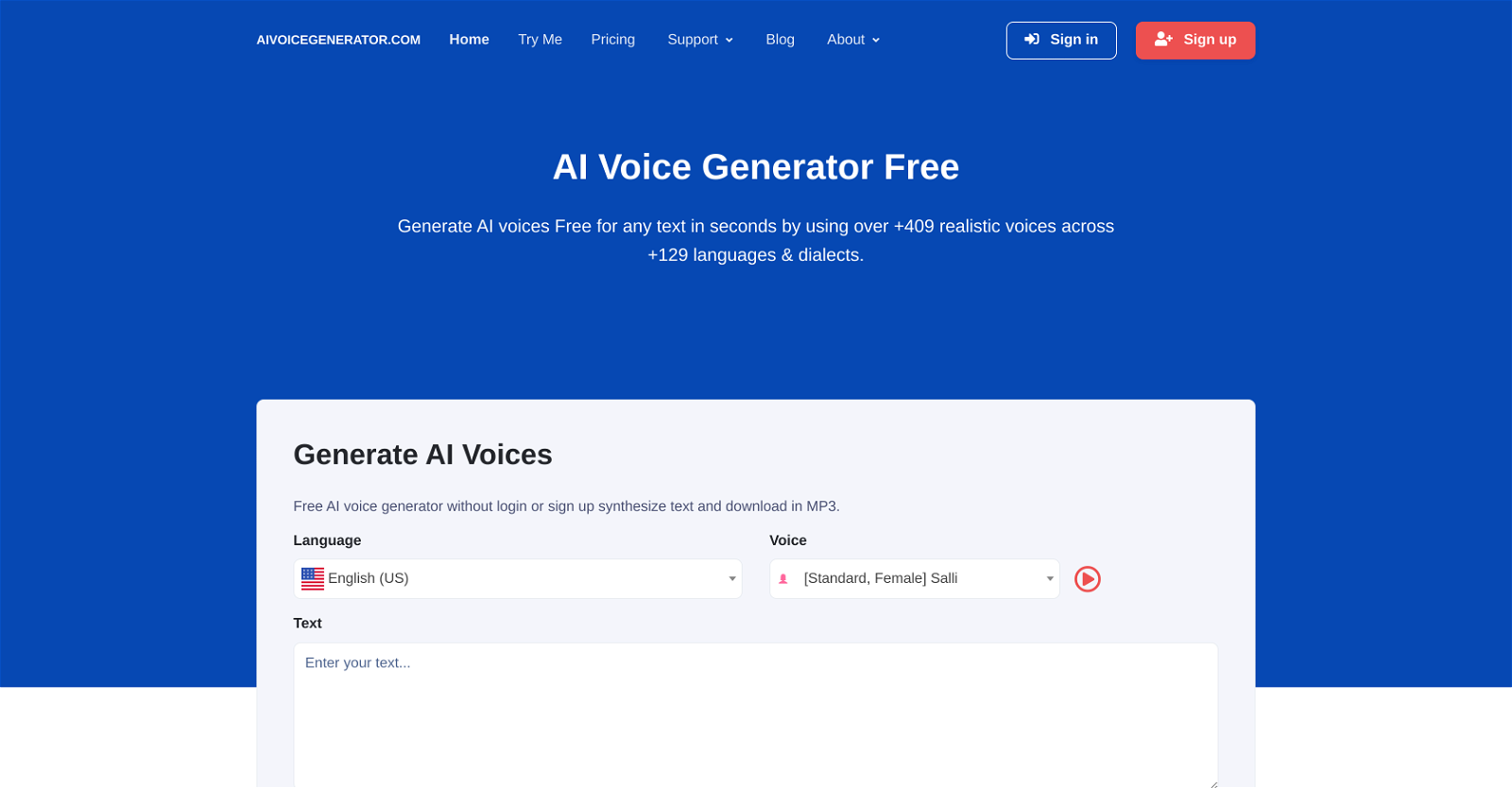 AI Voice Generator Free website