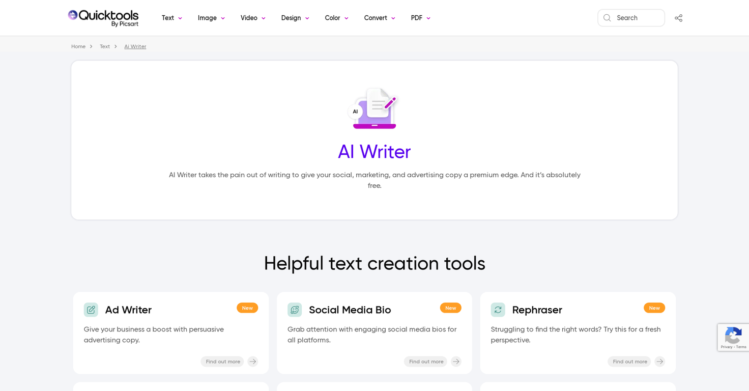 AI Writer by Picsart website