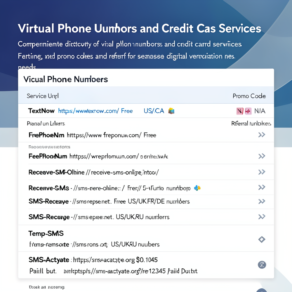 Virtual Phone Numbers and Credit Cards Services website
