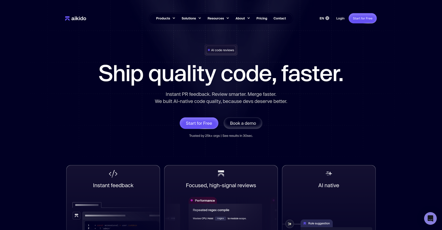 Aikido AI Code Reviews website