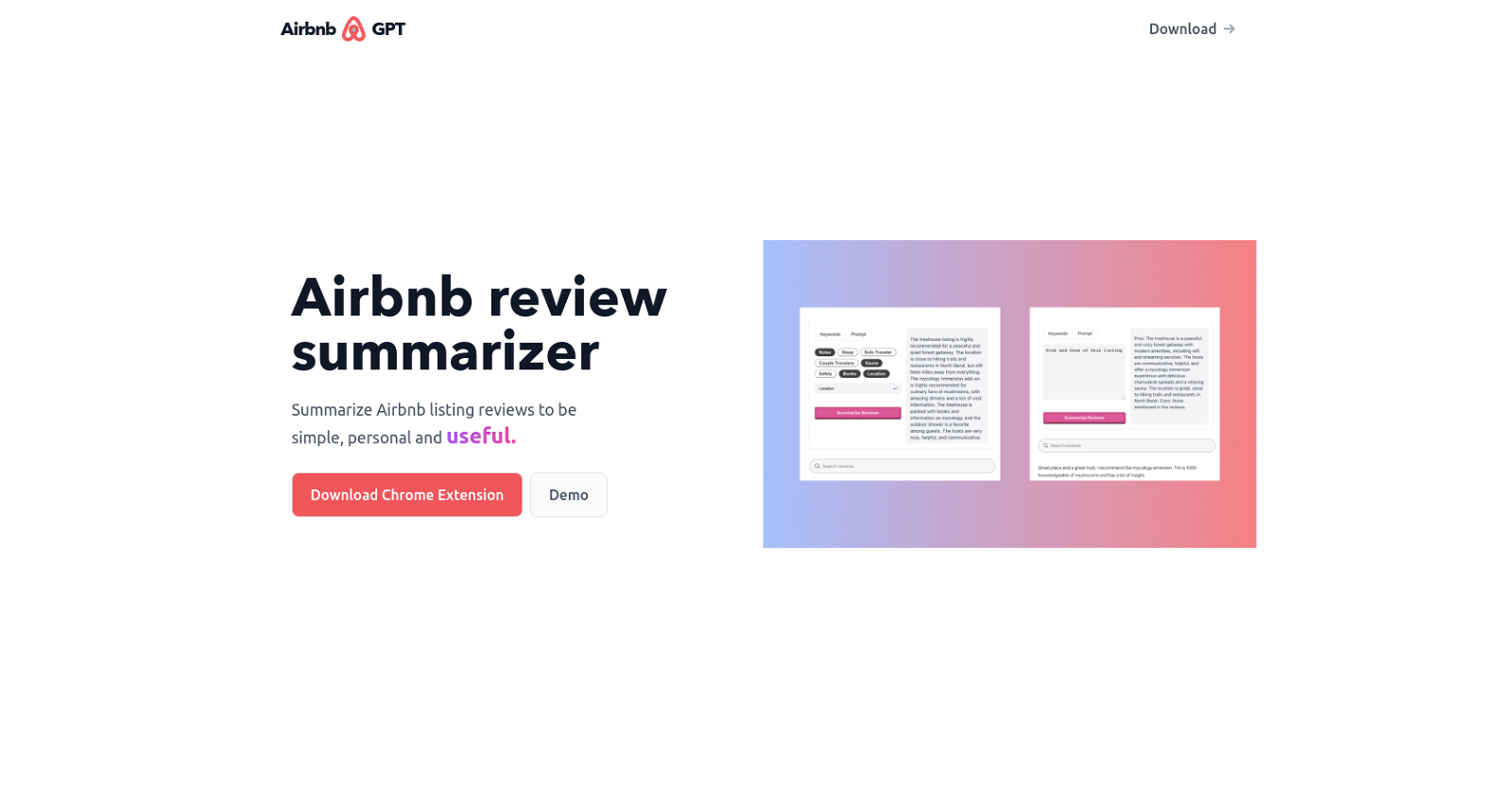 Airbnb Review Summarizer website