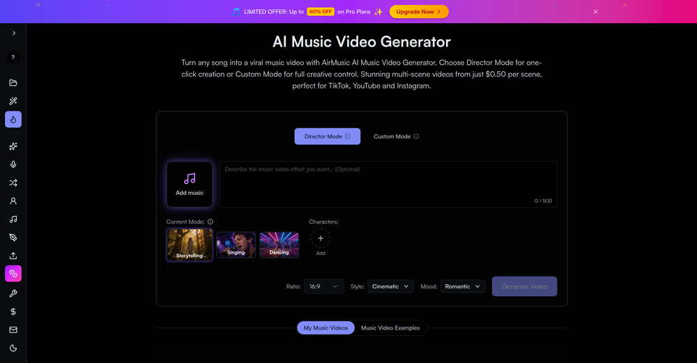 AirMusic - AI Music Video Generator website