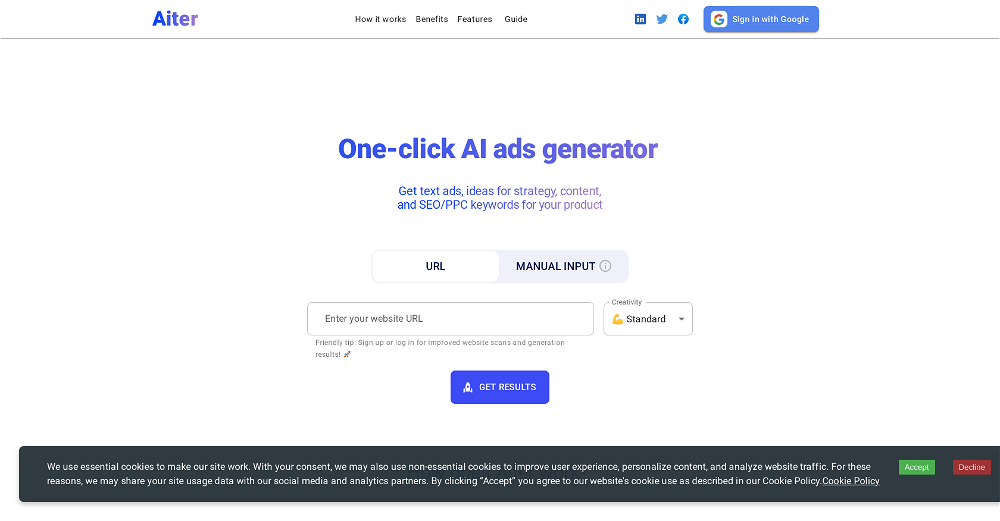 Aiter – Marketing Content, Strategy and Ads Generator website