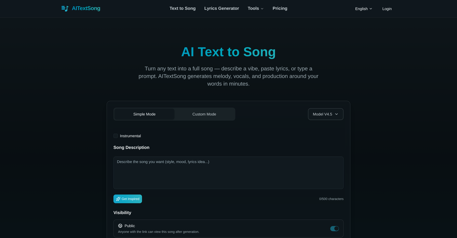 AITextSong.com website