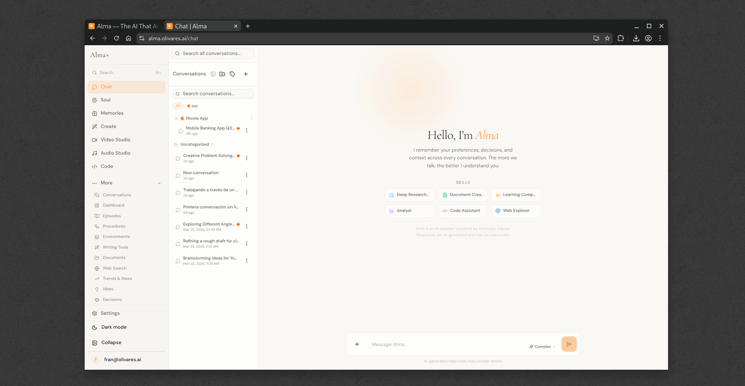 Alma by Olivares.AI website