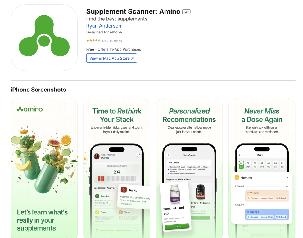 Amino: Supplement Scanner website