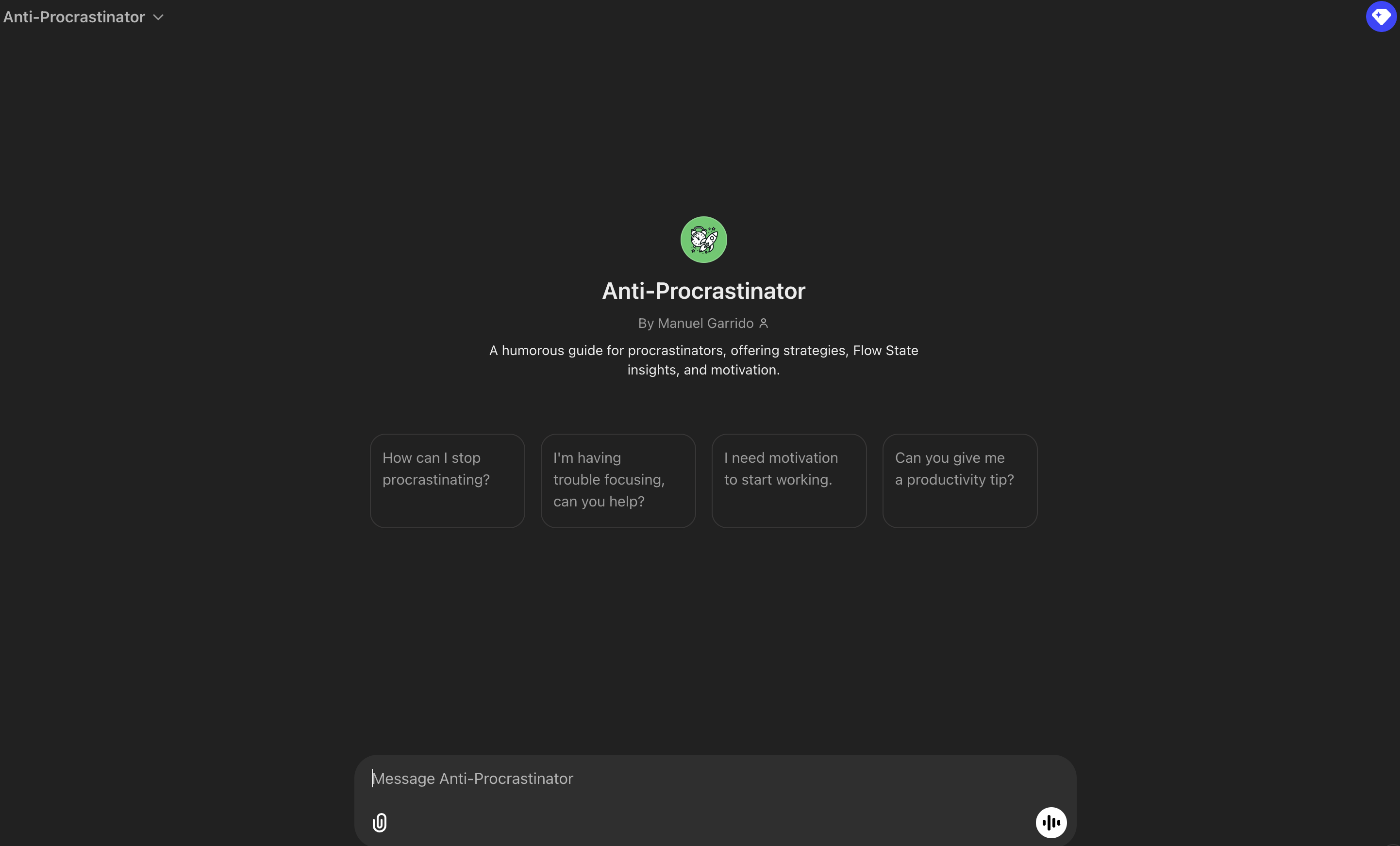 Procrastinator Button Anti-Procrastinator - AI Tool For Productivity advice
