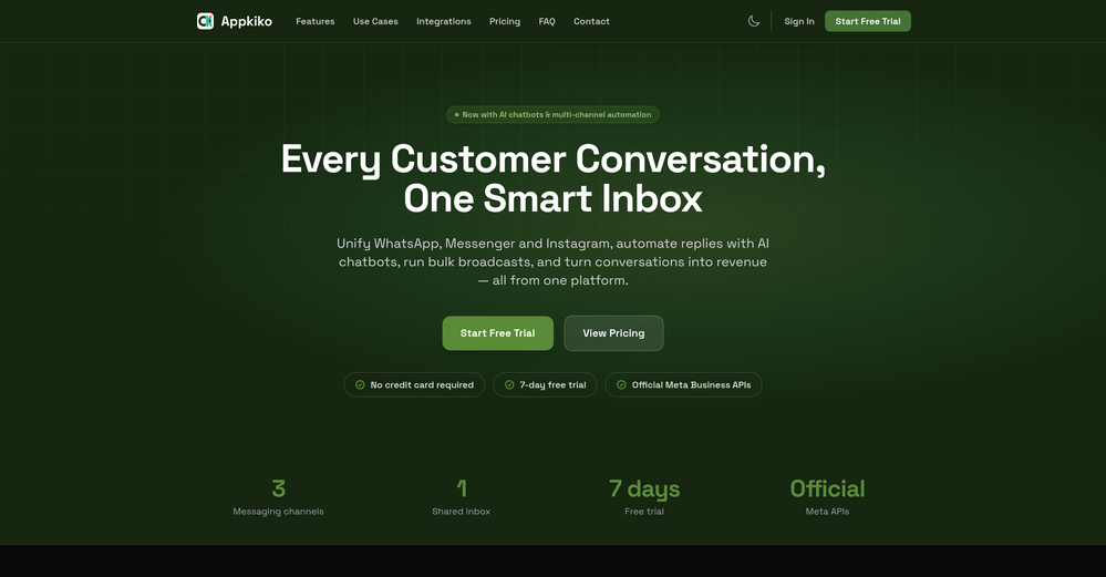 Appkiko - One Inbox for WhatsApp, Messenger & Instagram website