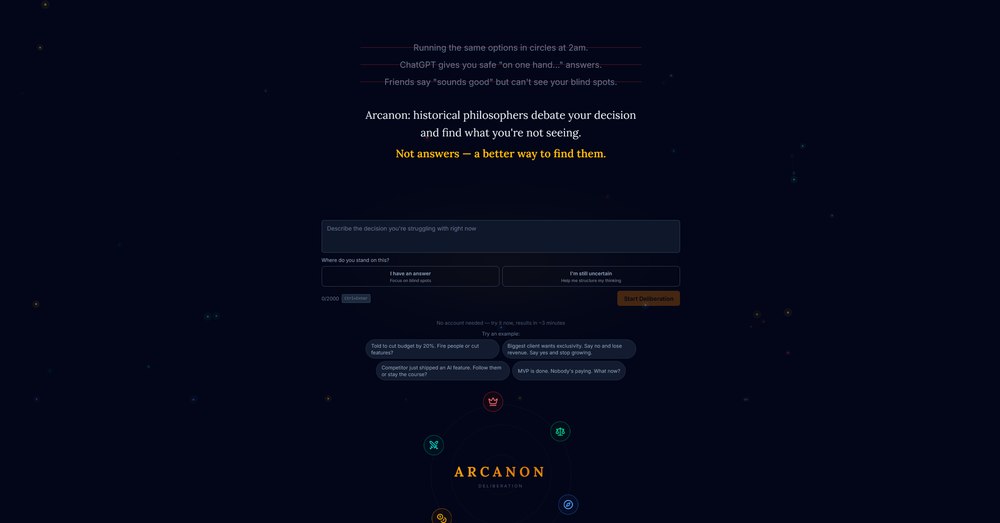 Arcanon - AI Deliberation Engine website