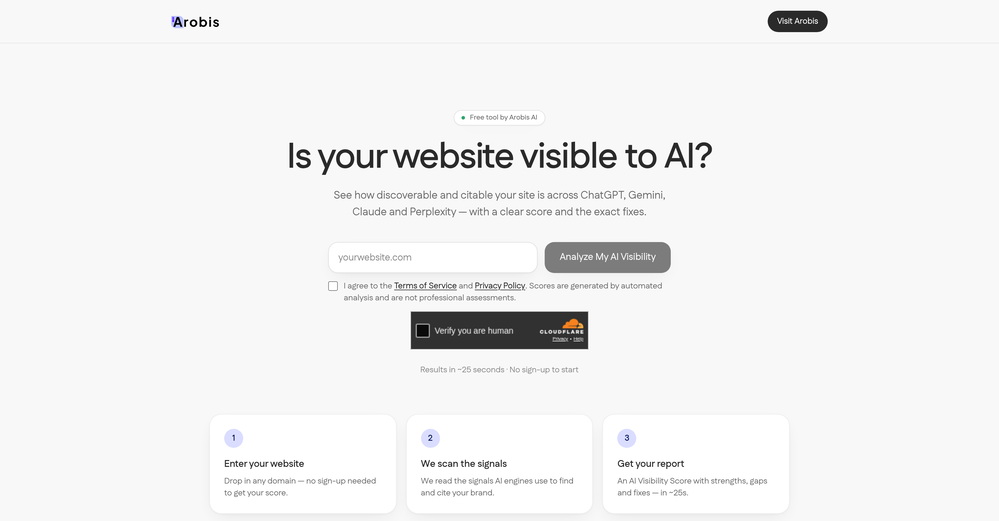Arobis | AI Visibility Checker website