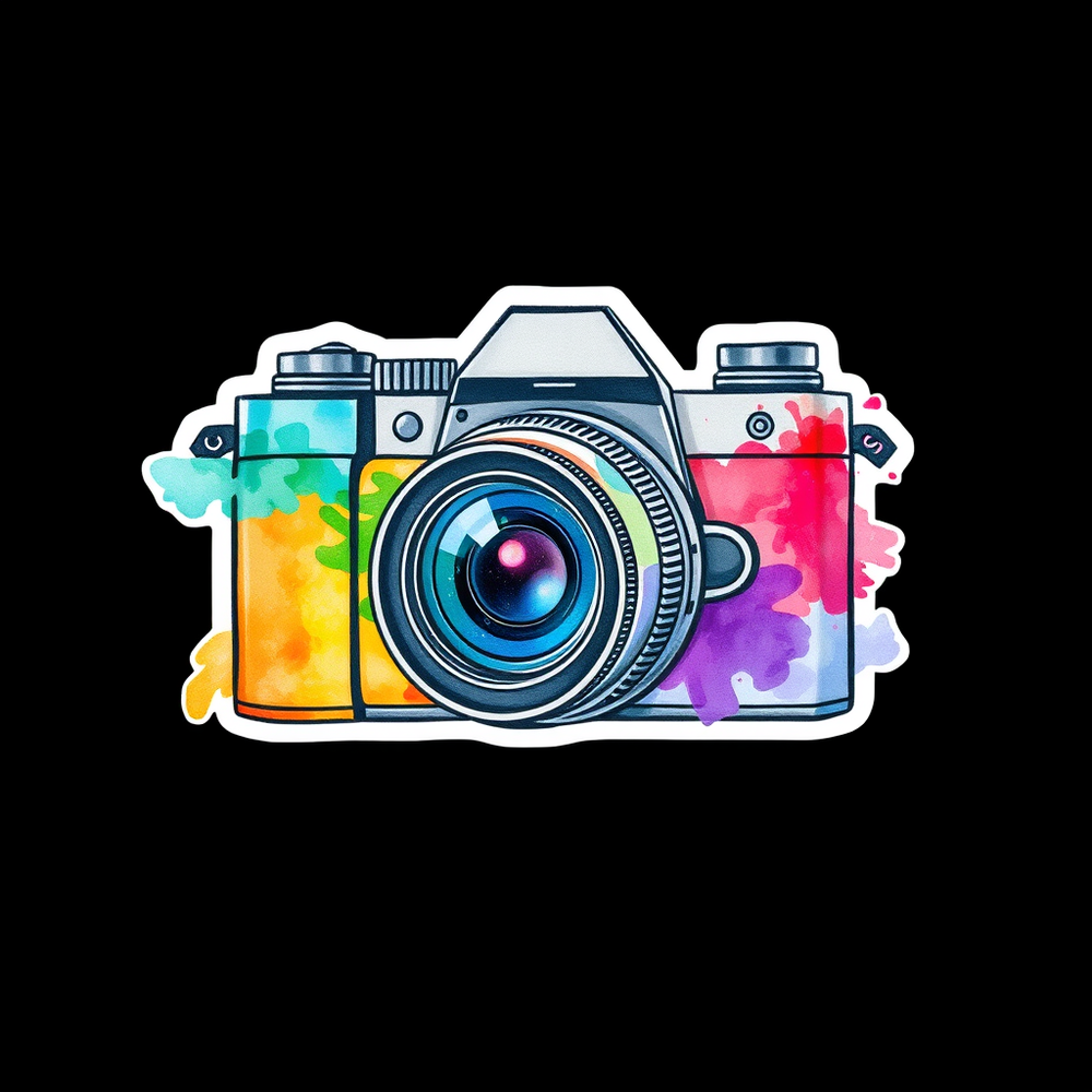 Art style camera sticker on black background website
