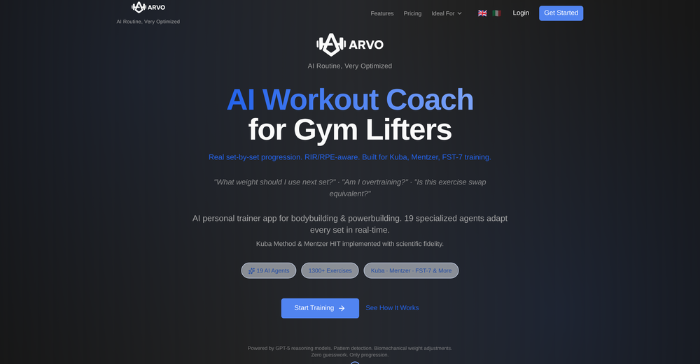 Arvo - AI Personal Trainer website