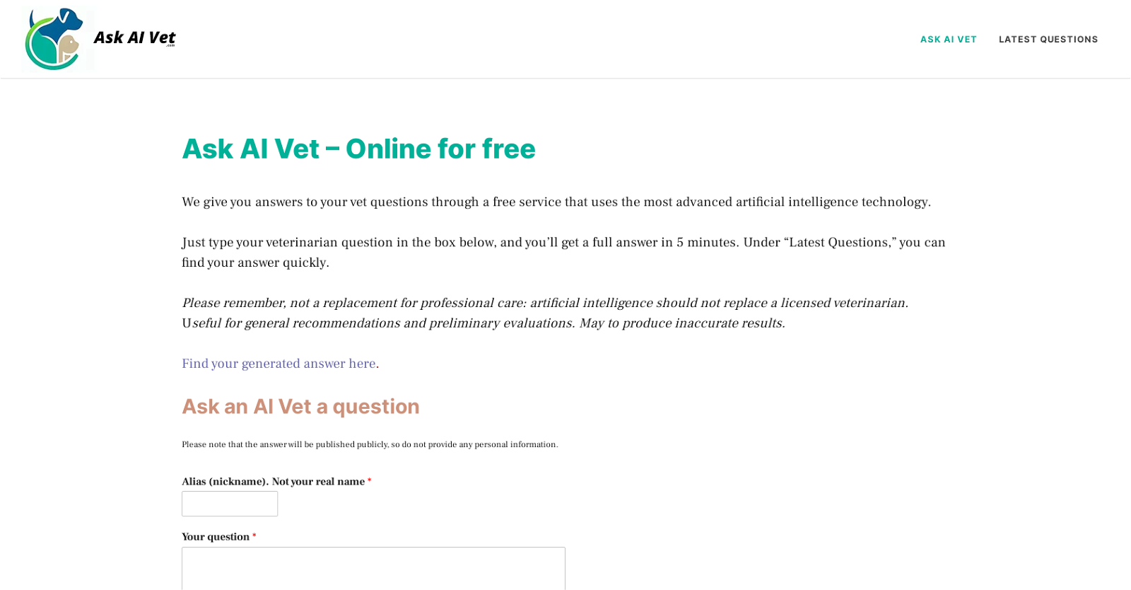 Ask AI Vet  website