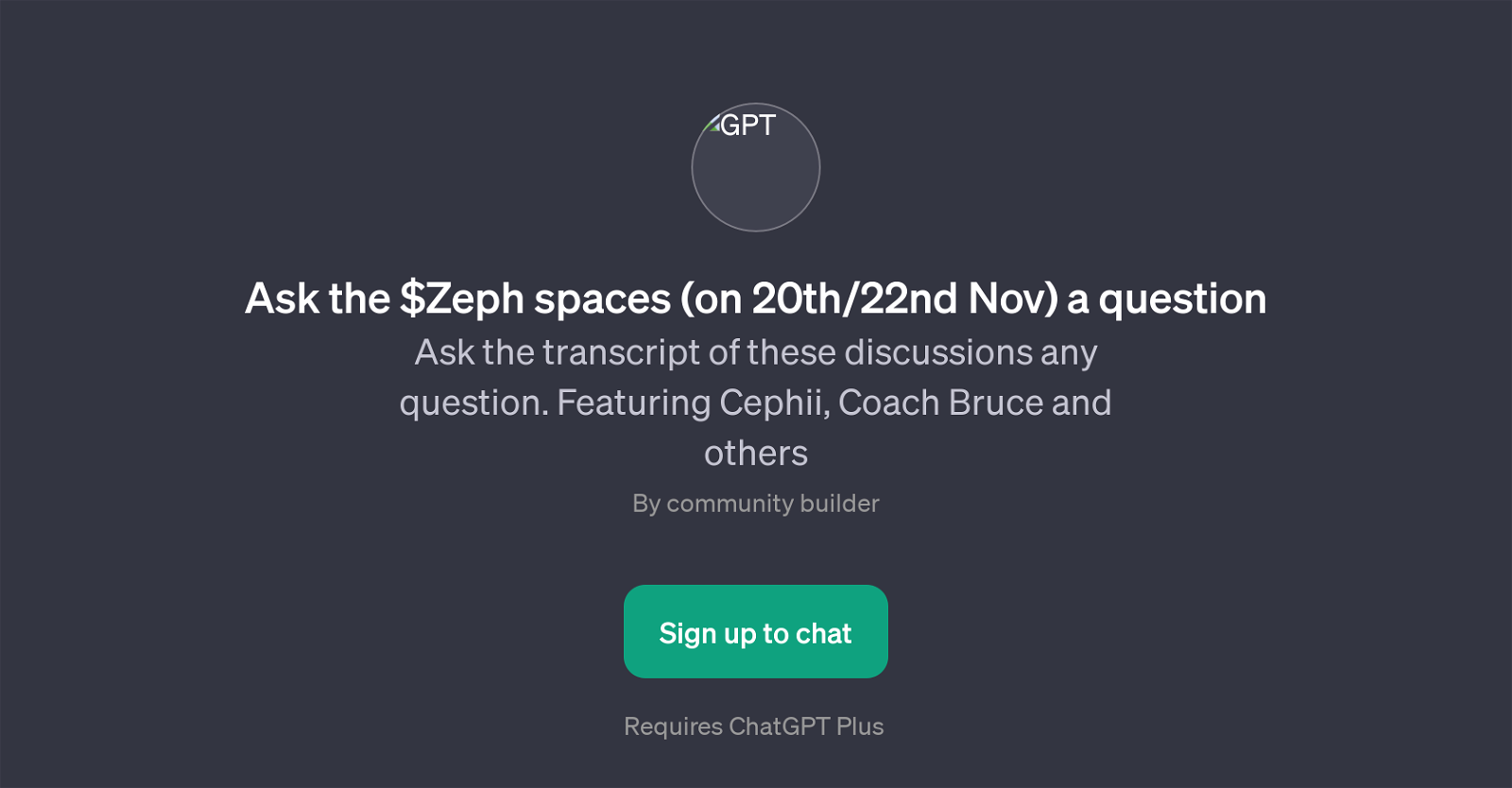 Ask the $Zeph spaces (on 20th/22nd Nov) a question website
