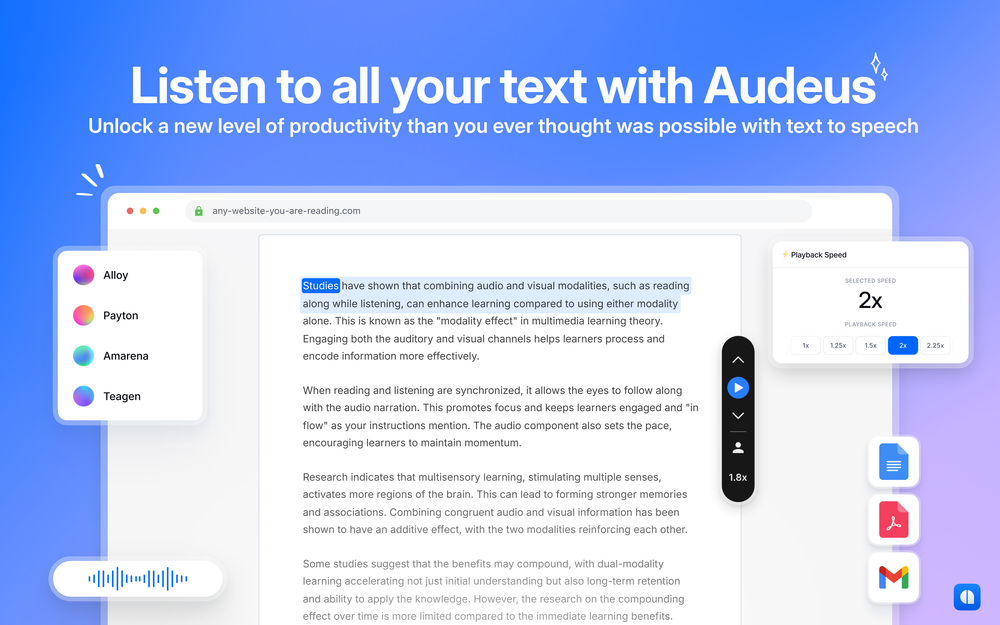 Text to Speech Reader by Audeus website