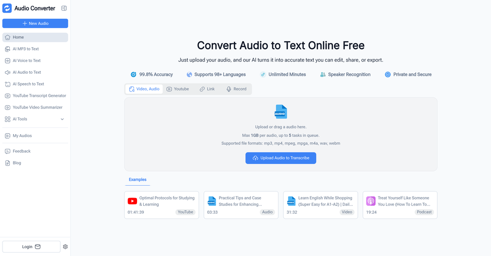 Audio Converter AI website