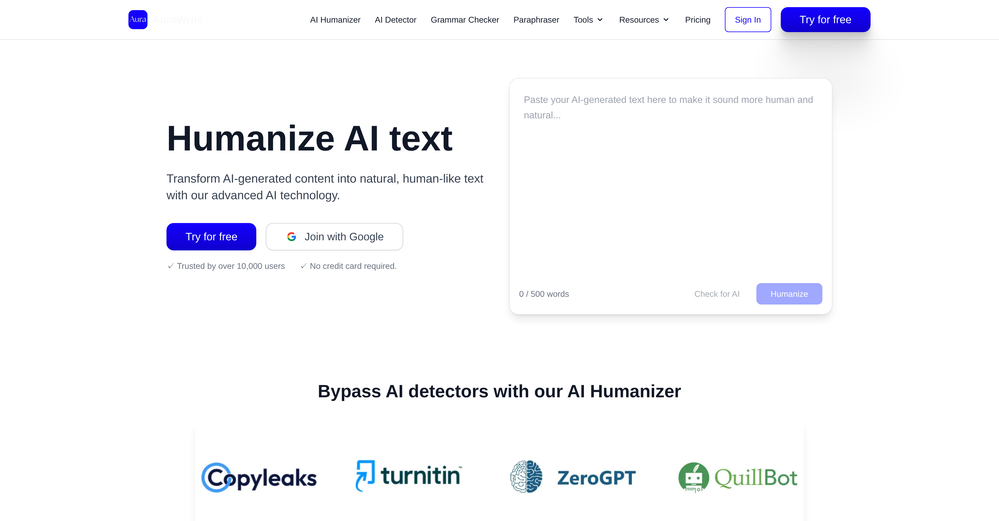 AuraWrite - AI Humanizer website