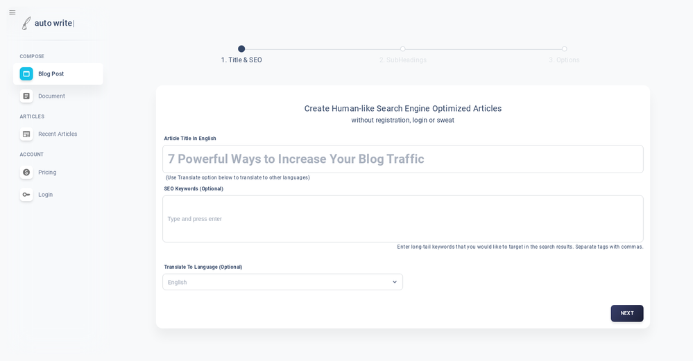 Autowrite App website