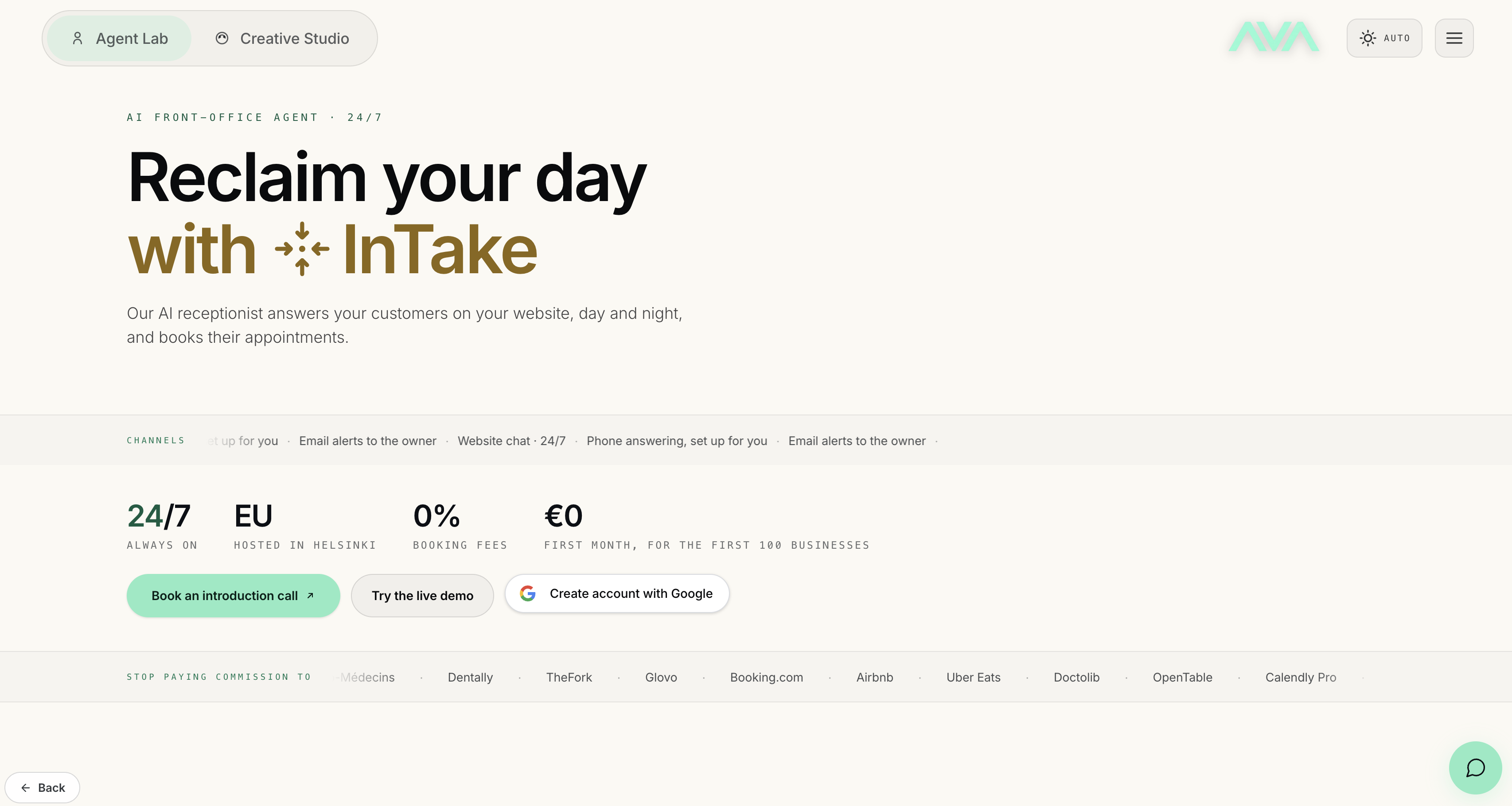 AVA Digital | InTake - AI Tool For AI receptionist