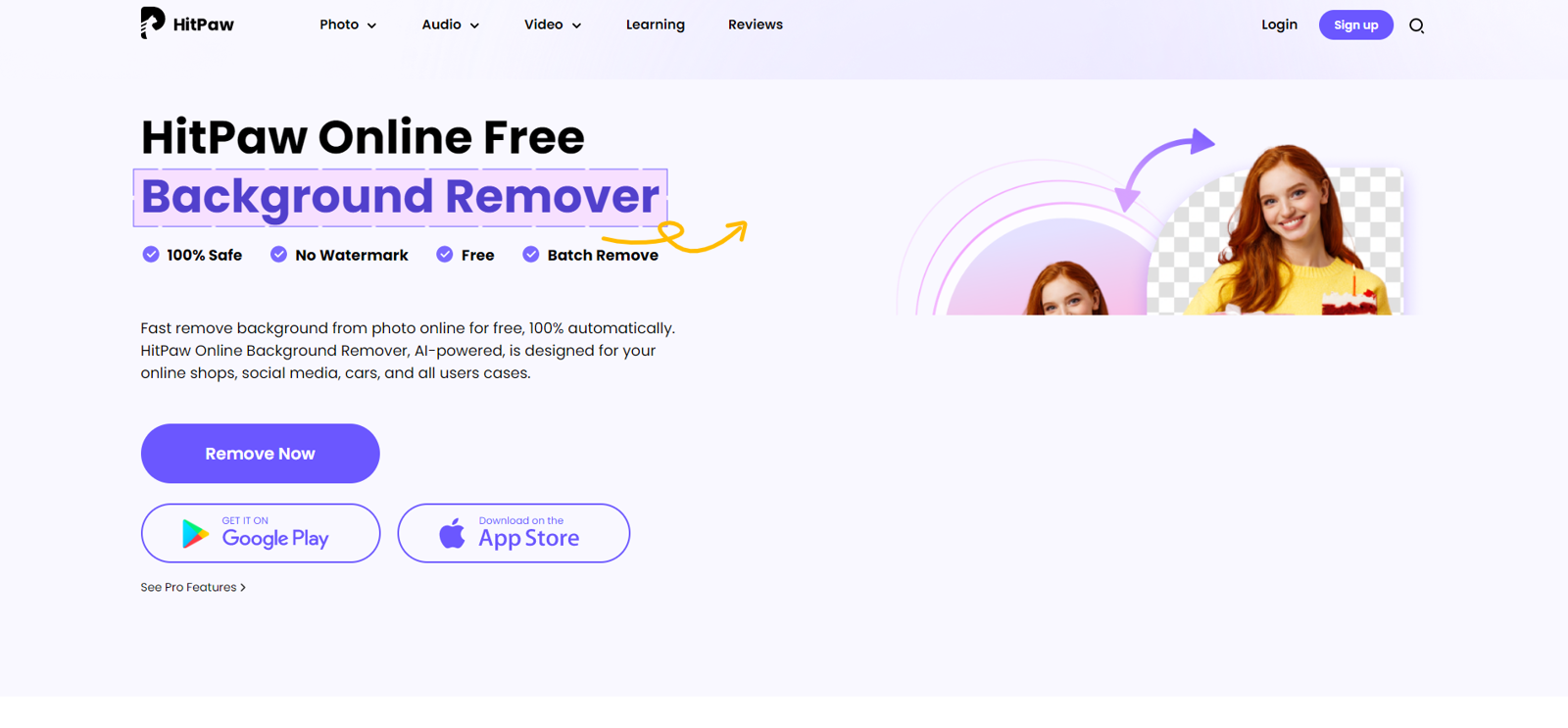 Background remover by Hitpaw website