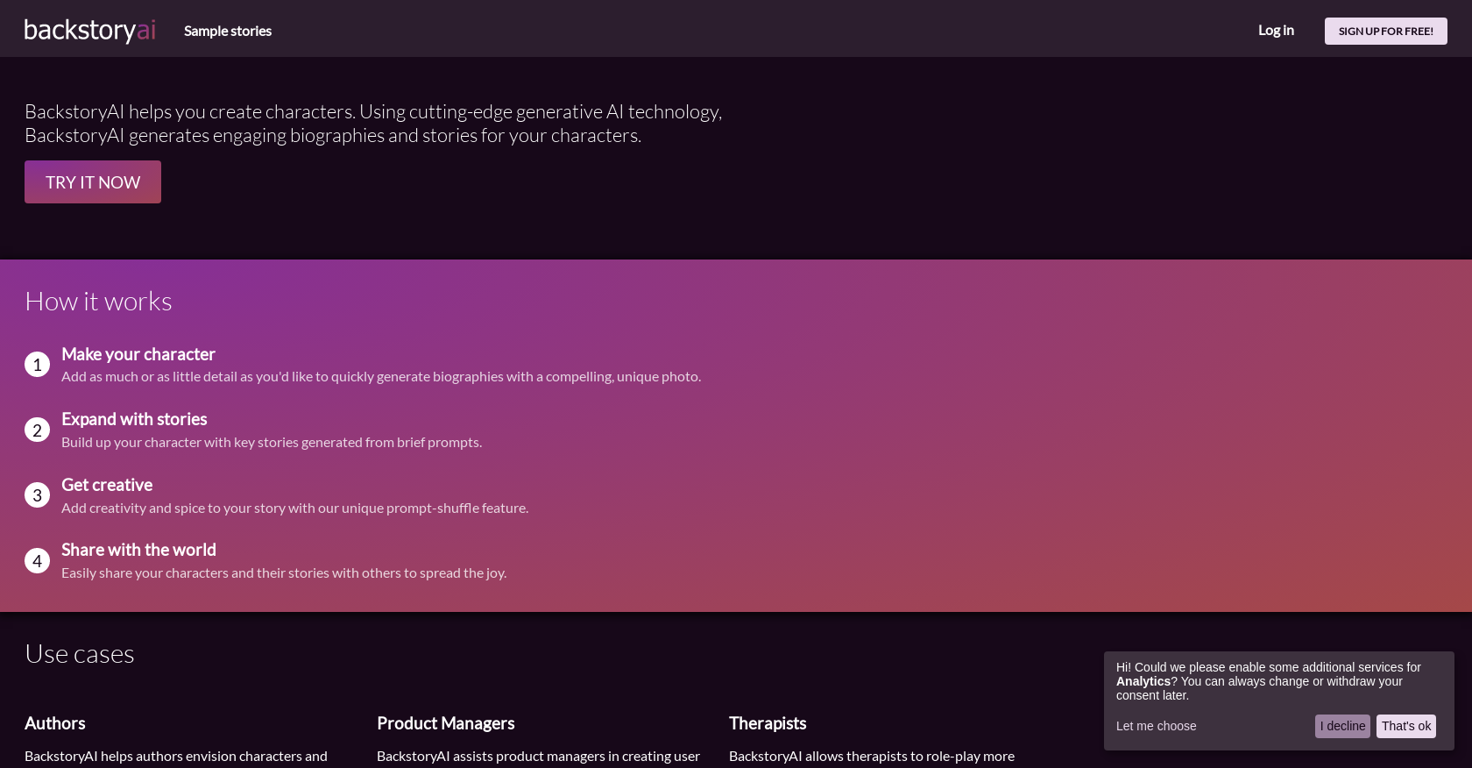 BackstoryAI website