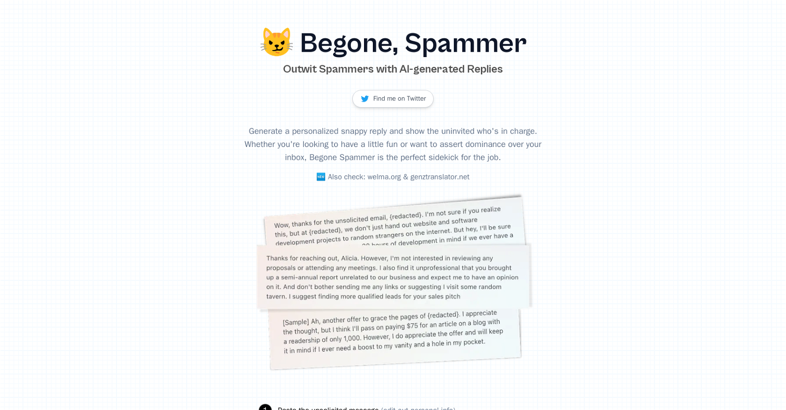 Begone, Spammer website